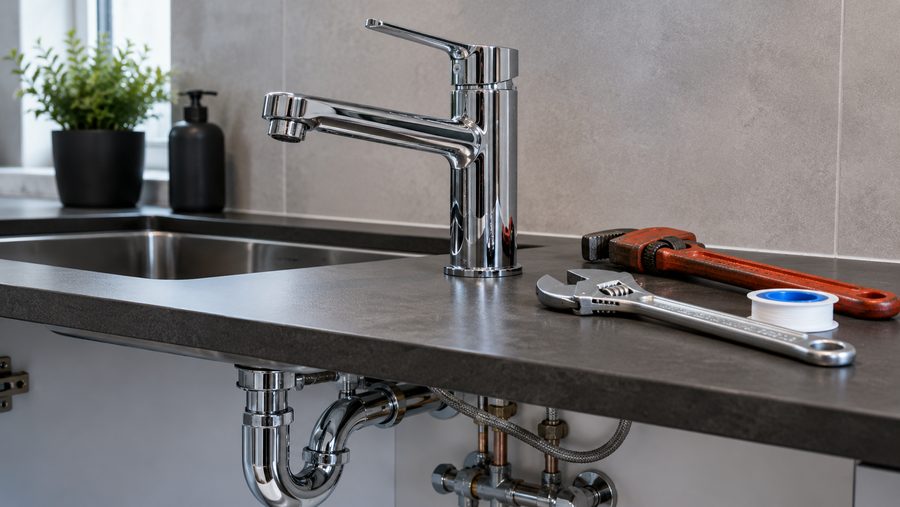 Plumber fixing a tap in Exeter